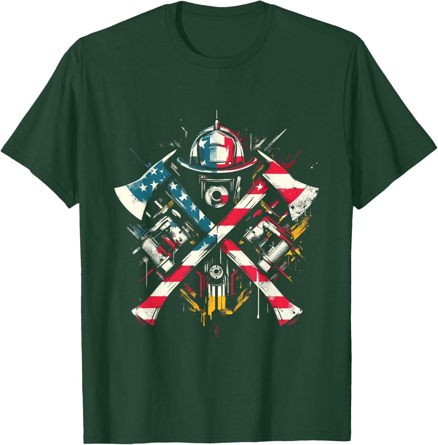 Firefighter American Flag - Patriotic Fire Department USA T-Shirt - T-Shirt | Forest