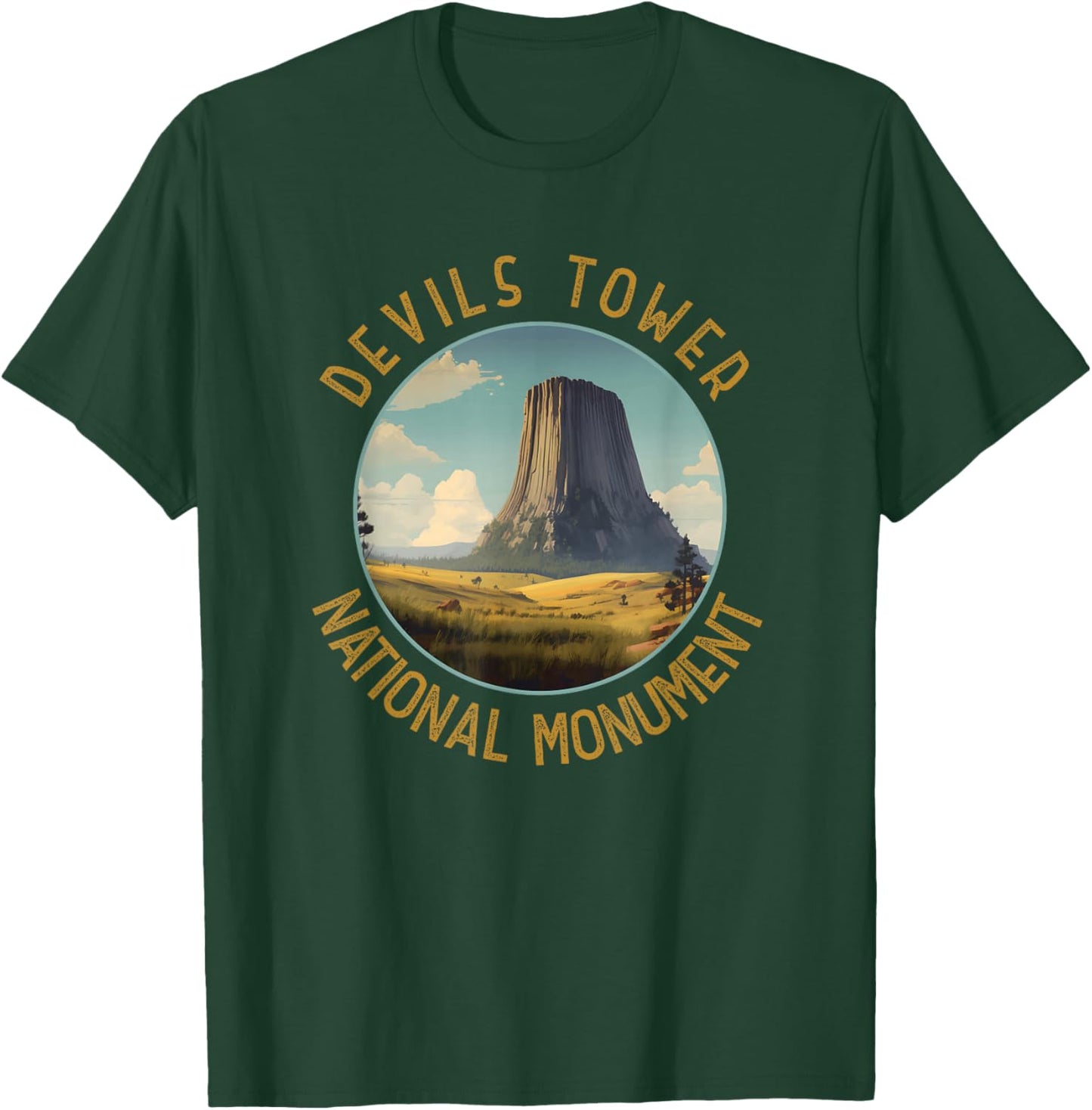 Devils Tower National Monument Distressed Circle T-Shirt - T-Shirt | Forest