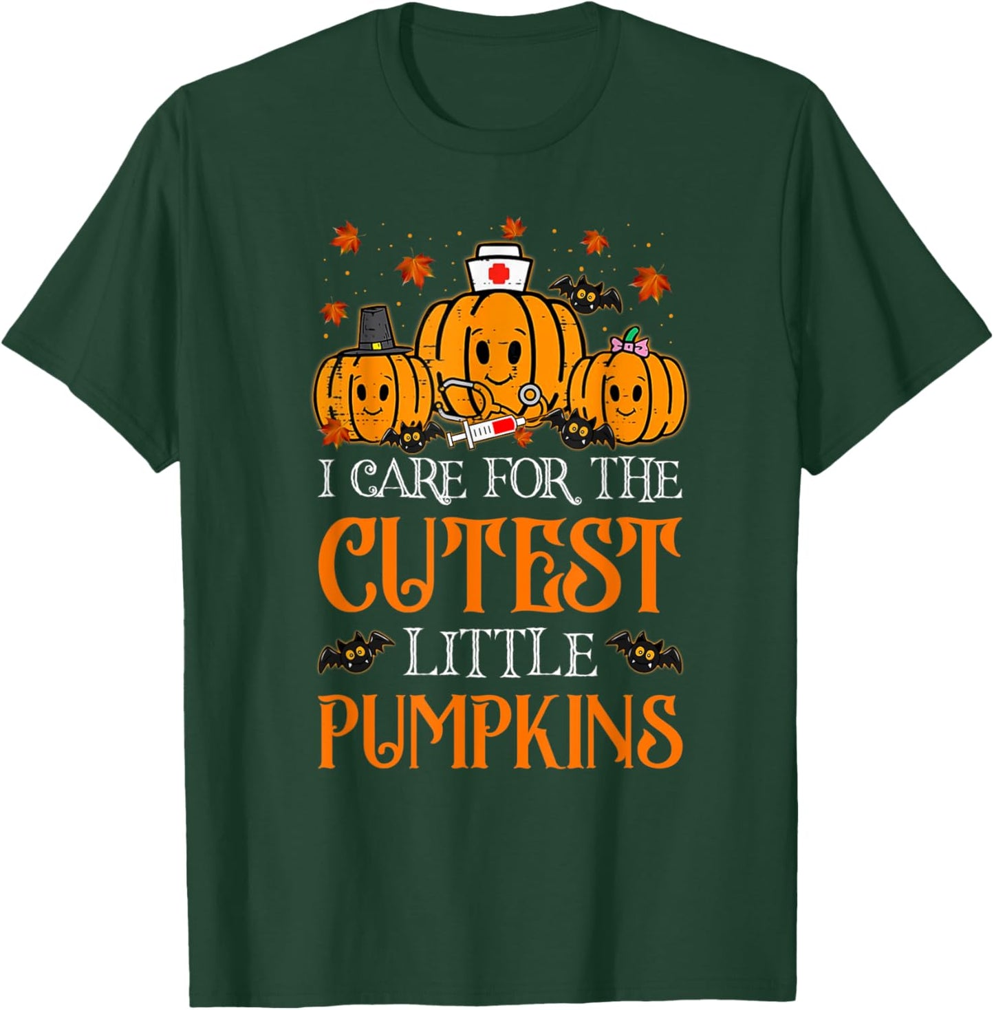 Pumpkins Nurse Halloween Scrub Top Fall Thanksgiving Women T-Shirt - T-Shirt | Forest