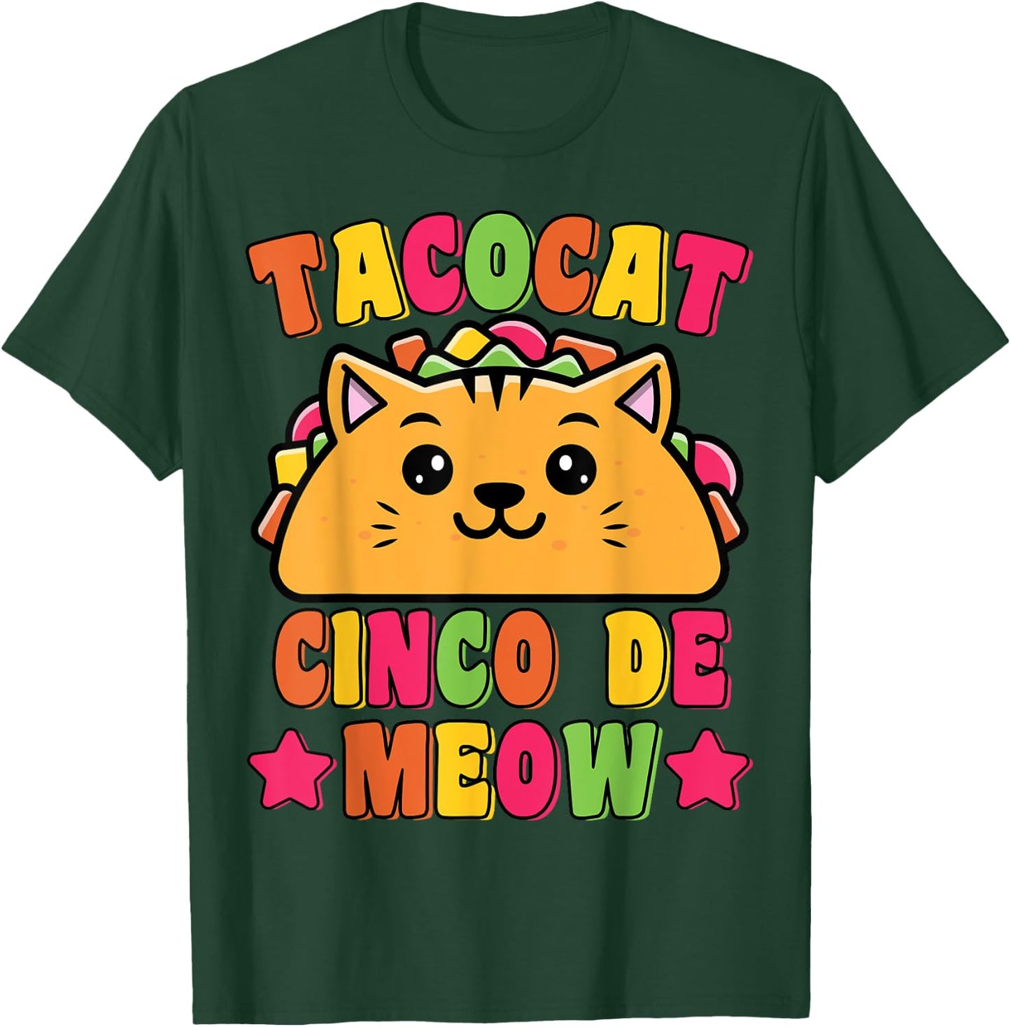 Funny Taco Cat Pun Tacocat Cute Taco Lover Cinco De Meow Men Women Kids T-Shirt - T-Shirt | Forest