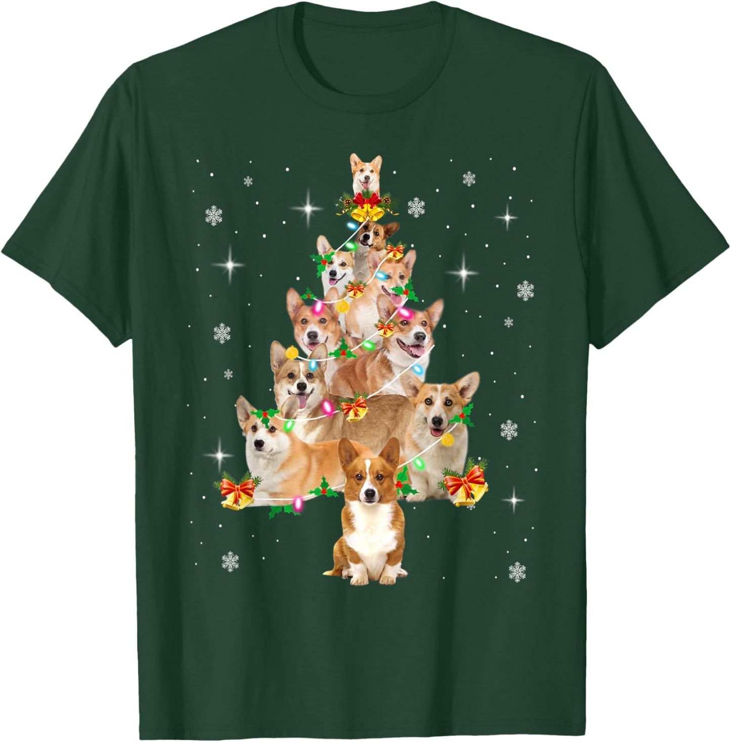 Pembroke Welsh Corgi Christmas Tree Lights Xmas Pajama Dog Men Women Kids T-Shirt - T-Shirt | Forest
