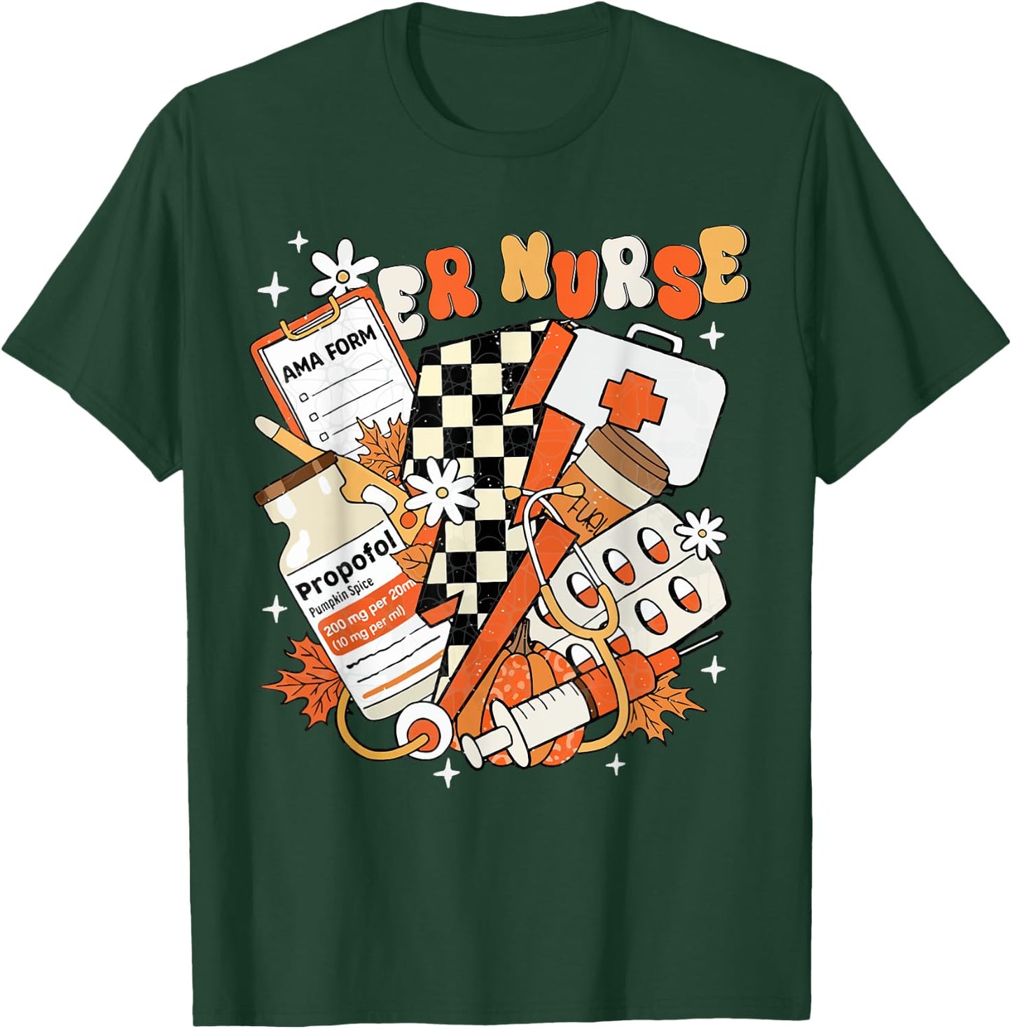 ER nurse Thanksgiving Autumn Fall groovy Emergency nurse T-Shirt - T-Shirt | Forest