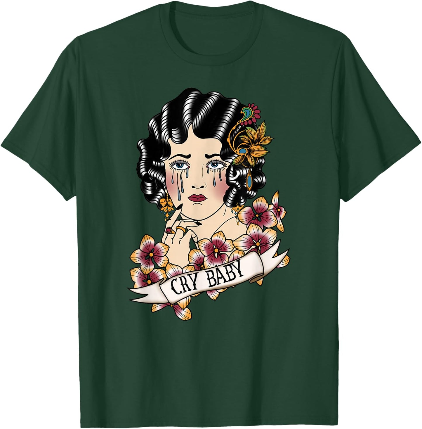 Cry Baby American Traditional, Old School Lady Tattoo T-Shirt - T-Shirt | Forest