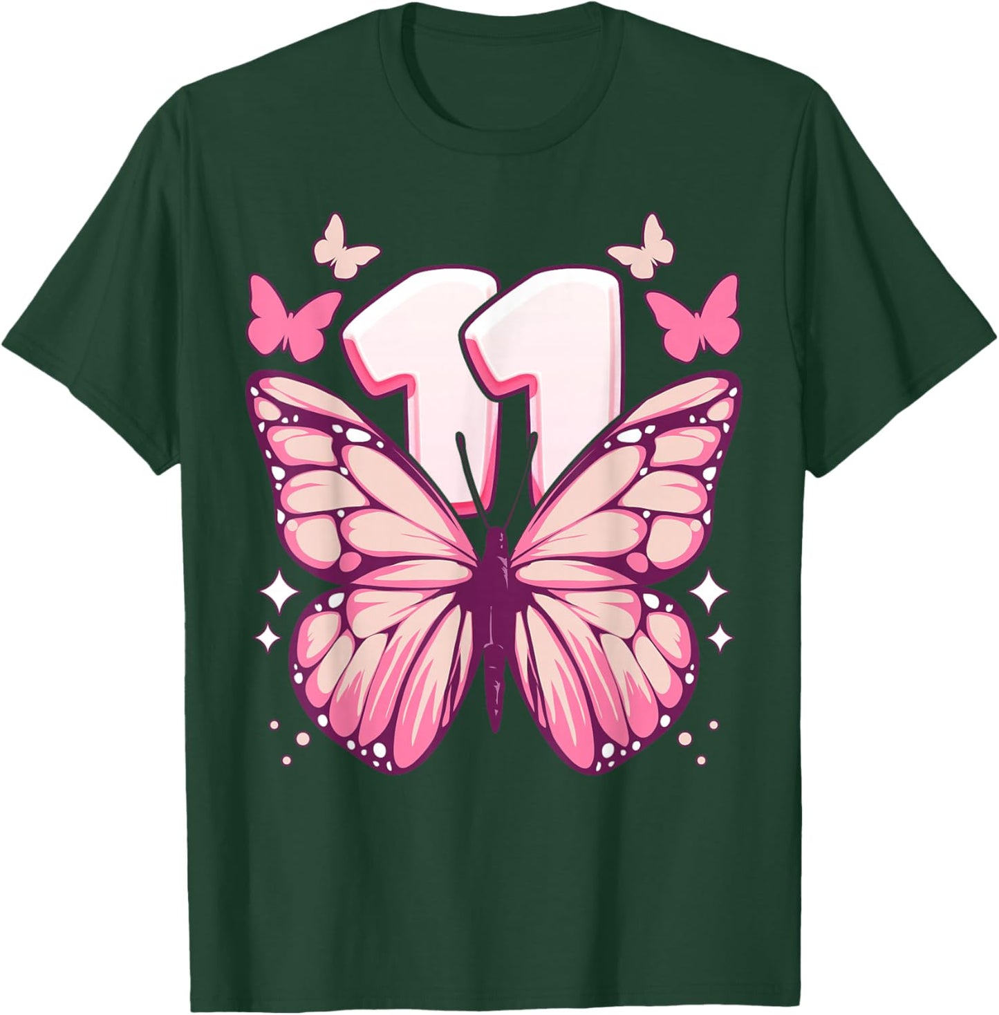 Birthday Girl 11 Years Butterflies and Number 11 T-Shirt - T-Shirt | Forest