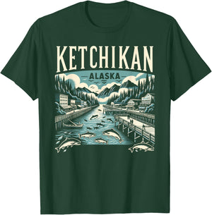 Ketchikan Alaska AK Vintage Graphic Salmon Capital Fishing T-Shirt - T-Shirt | Forest