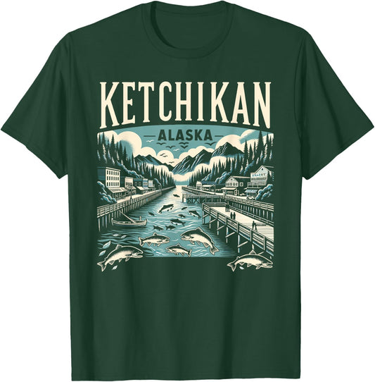 Ketchikan Alaska AK Vintage Graphic Salmon Capital Fishing T-Shirt - T-Shirt | Forest