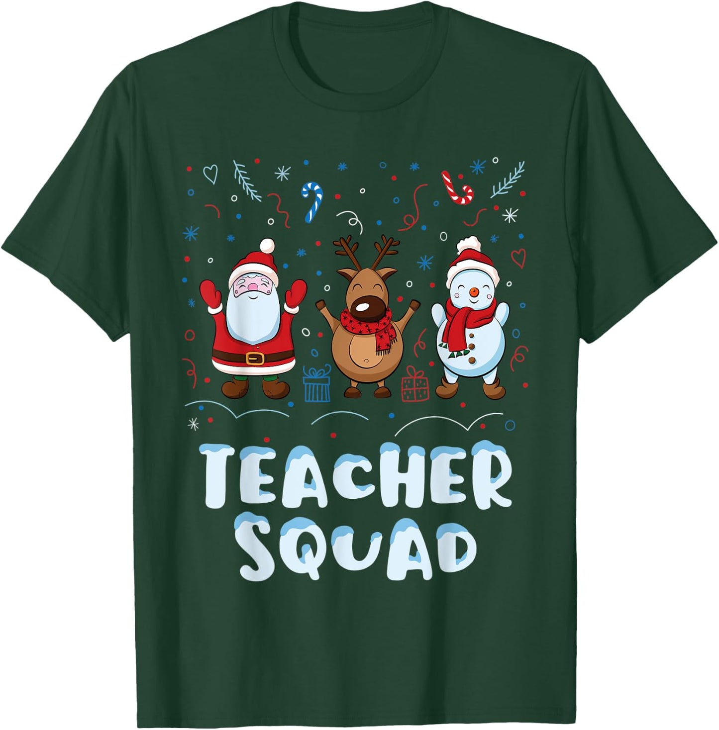 Christmas Teacher Squad Xmas Teacher Reindeer Santa Snowman T-Shirt - T-Shirt | Forest