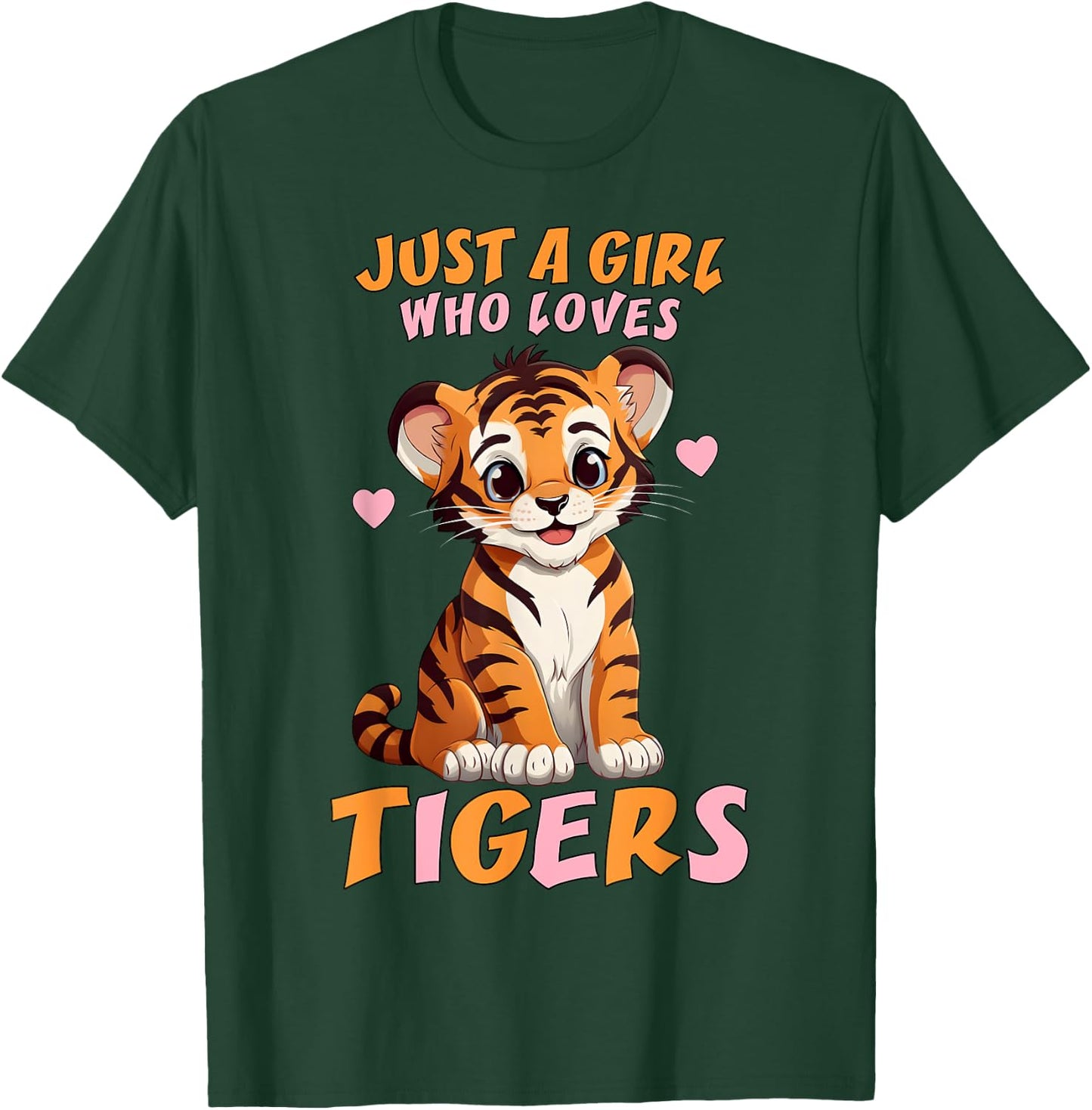 Just A Girl Who Loves Tigers - Cute Baby Tiger & Pink Hearts T-Shirt - T-Shirt | Forest