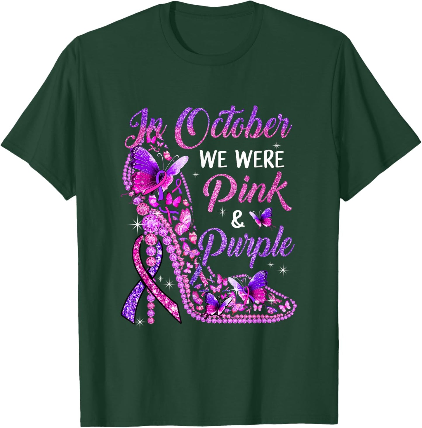 Butterfly Breast Cancer Awareness And Domestic Violence T-Shirt - T-Shirt | Forest