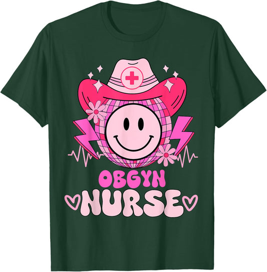 Cute medical retro stethoscope RN country OBGYN nurse T-Shirt - T-Shirt | Forest