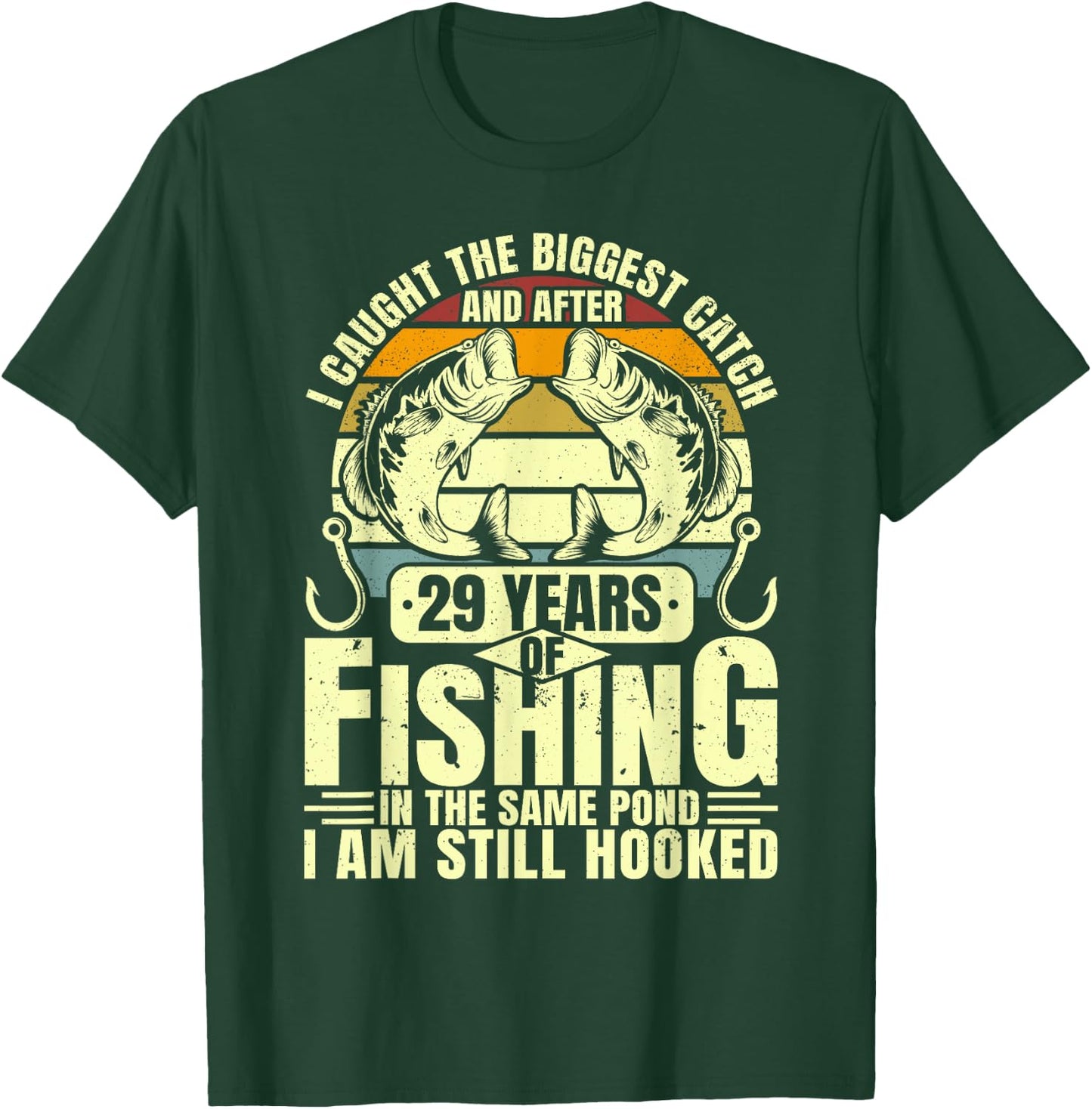 29th Wedding Anniversary Fishing Biggest Catch Fish 29 Years T-Shirt - T-Shirt | Forest