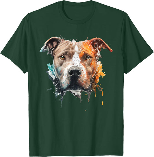 Colorful Splash Art Pitbull Portrait Pit Puppy Pittie Owner T-Shirt - T-Shirt | Forest