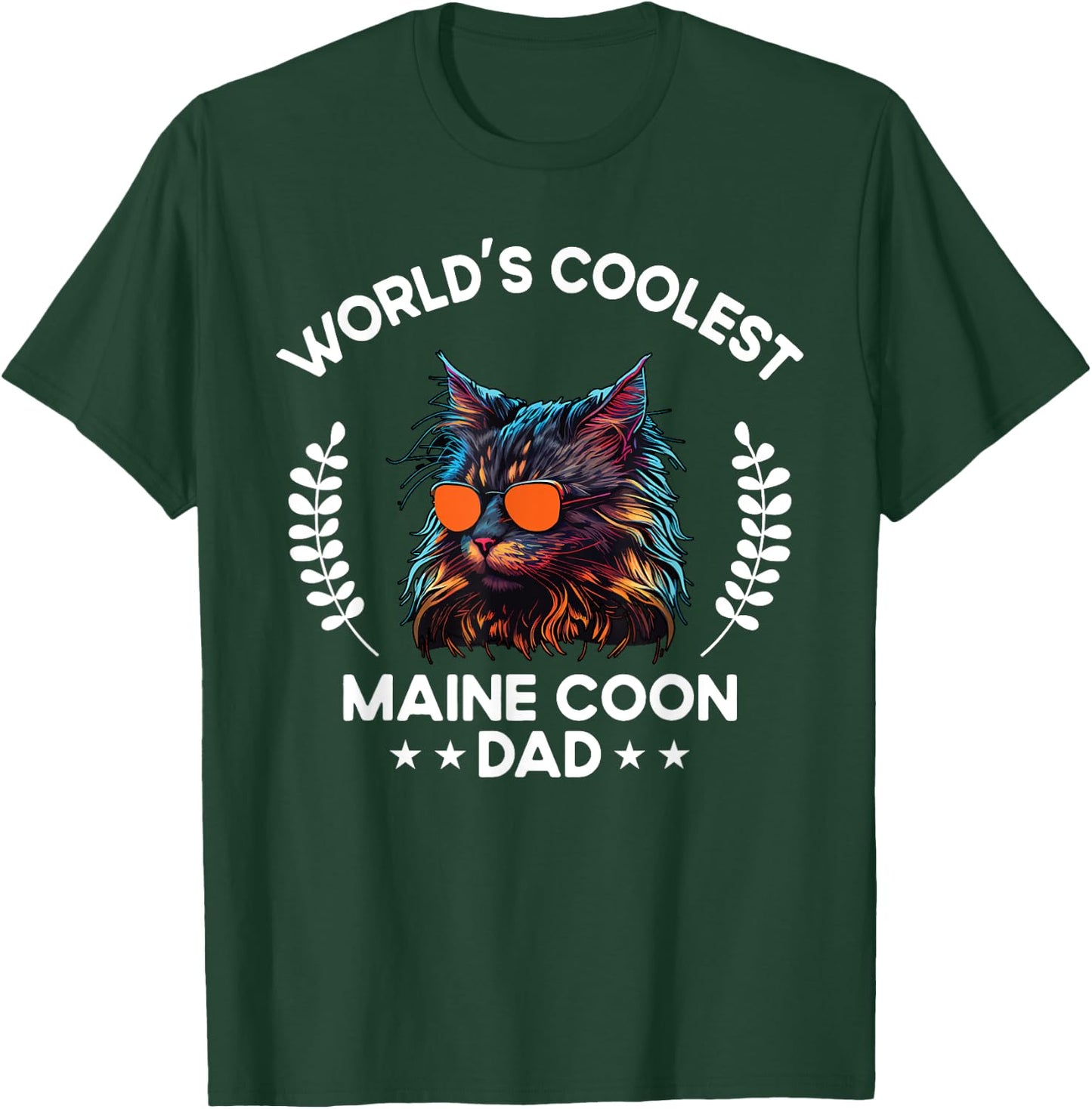 World's Coolest Dog Dad Papa - Men Maine Coon Cat T-Shirt - T-Shirt | Forest