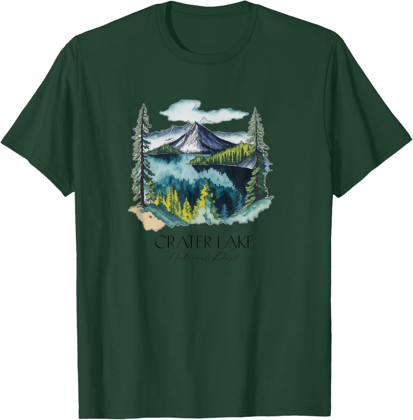 Cool Crater Lake National Park Hiking Watercolor Graphic T-Shirt - T-Shirt | Forest