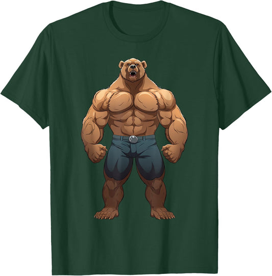 Bear Bodybuilder Muscular Body Gym Fitness Weightlifting T-Shirt - T-Shirt | Forest