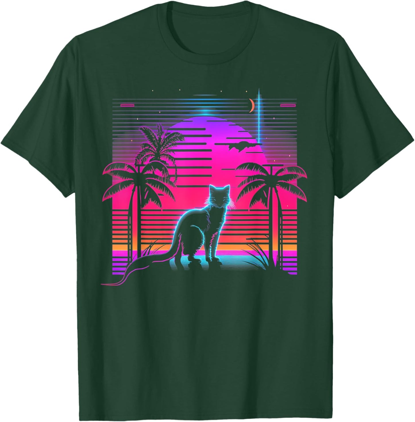 Cat Vaporwave Retrowave Aesthetic Synthwave 80s Palm Tree Women Kids T-Shirt - T-Shirt | Forest