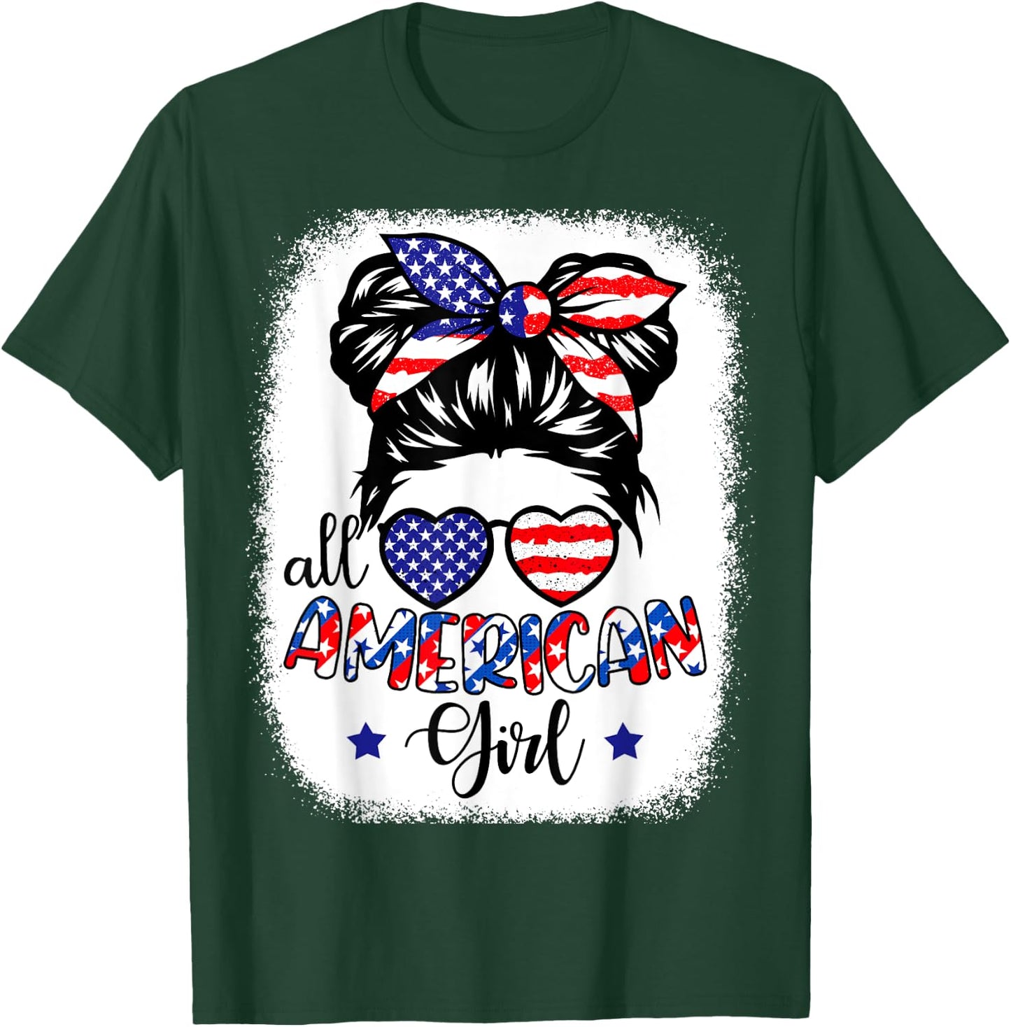 All American Girl Shirt USA Flag 4th July Women Kids Patriot T-Shirt - T-Shirt | Forest