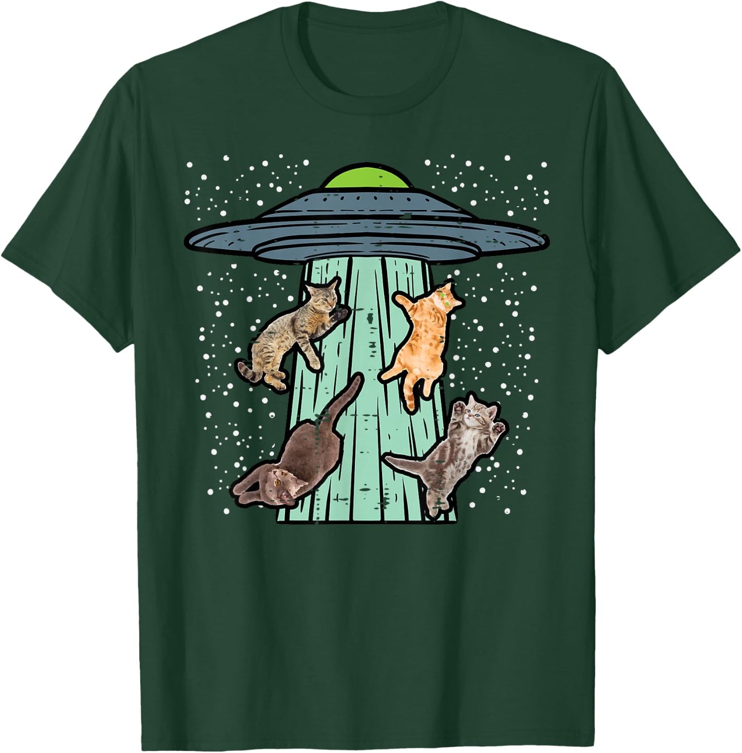 Cats Abducted By UFO Funny Alien Space Lover Men Women Kids T-Shirt - T-Shirt | Forest