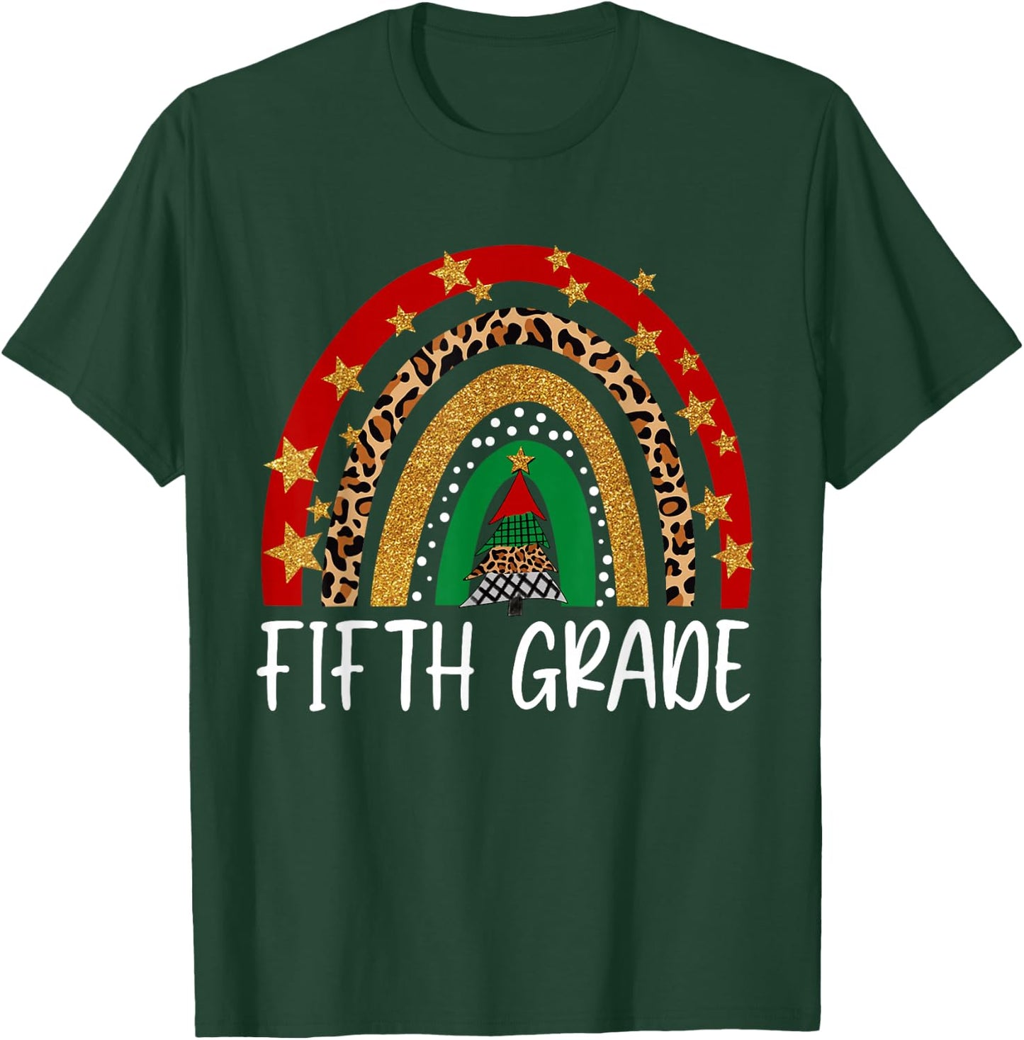 Fifth Grade Teacher Christmas Funny Rainbow Leopard Buffalo T-Shirt - T-Shirt | Forest
