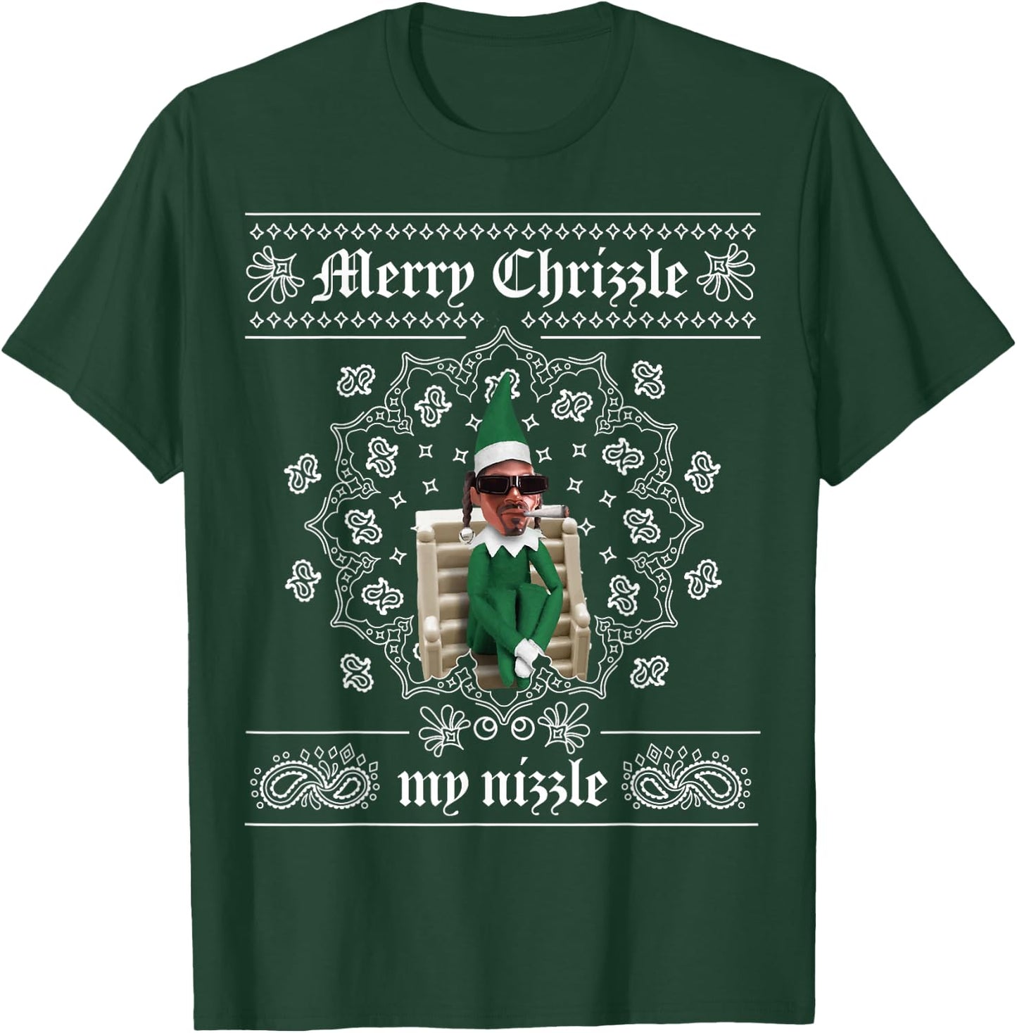 Christmas Elf Gangster Merry Chrizzle OG Bandana Design T-Shirt - T-Shirt | Forest