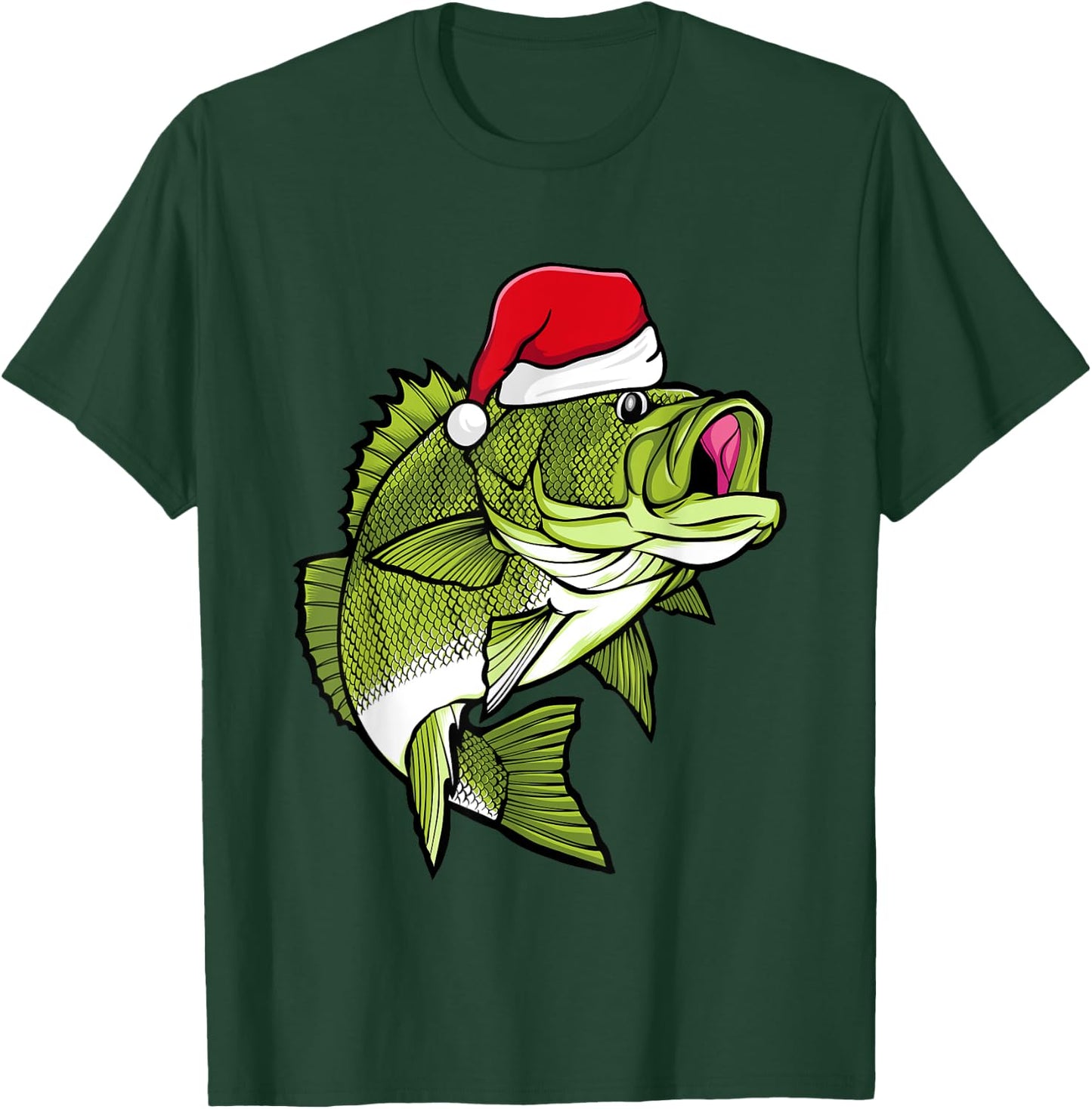 Bass Fishing Christmas Pajama Fish Santa Fisherman Angler T-Shirt - T-Shirt | Forest