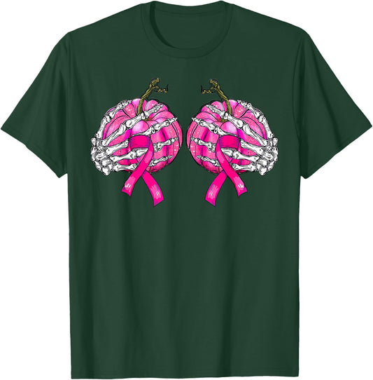 Skeleton Hand Boobs Pumpkin Breast Cancer Halloween Women T-Shirt - T-Shirt | Forest