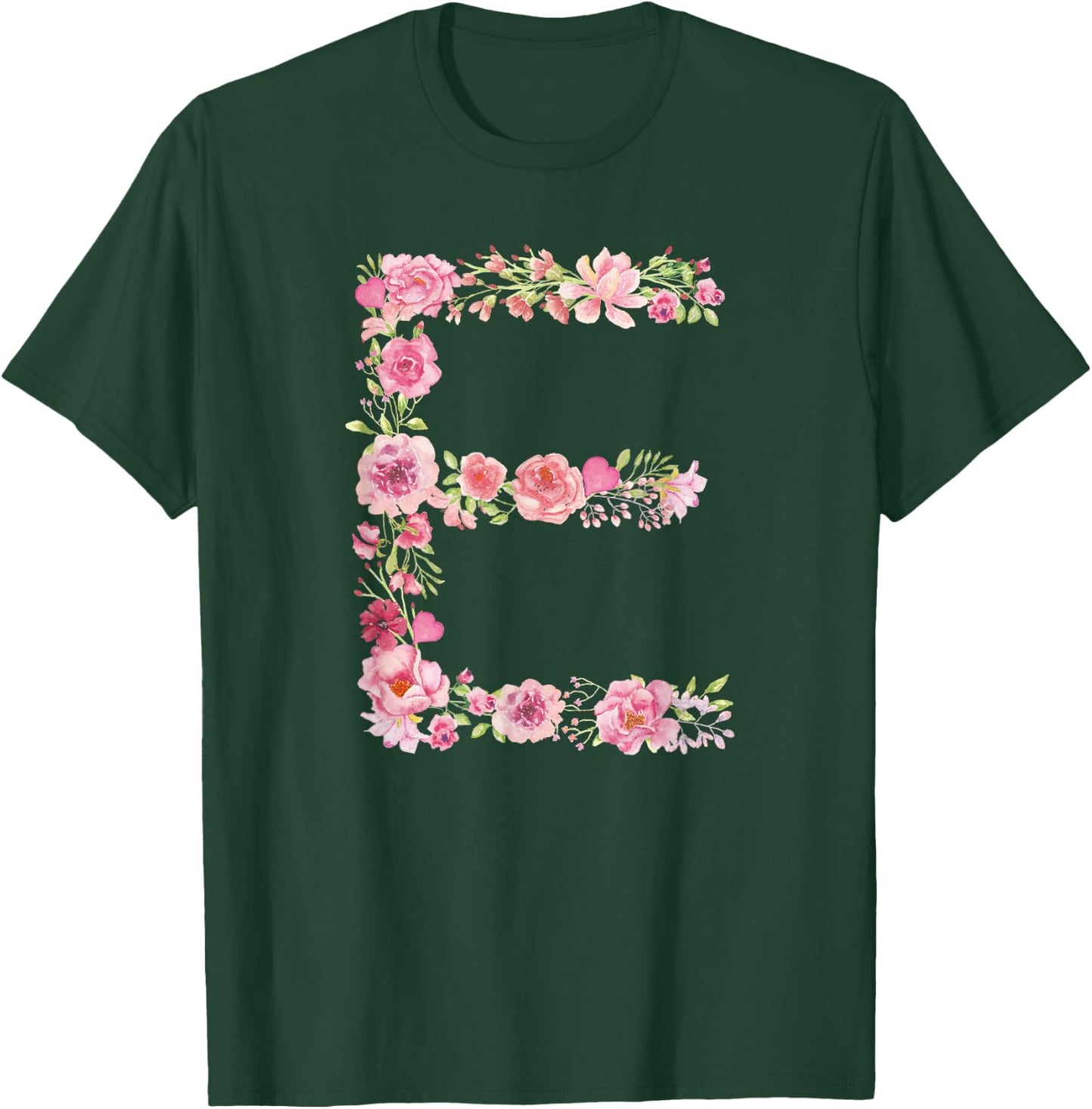 Cool Initial Alphabet Monogram Flowers Gifts Floral Letter E T-Shirt - T-Shirt | Forest