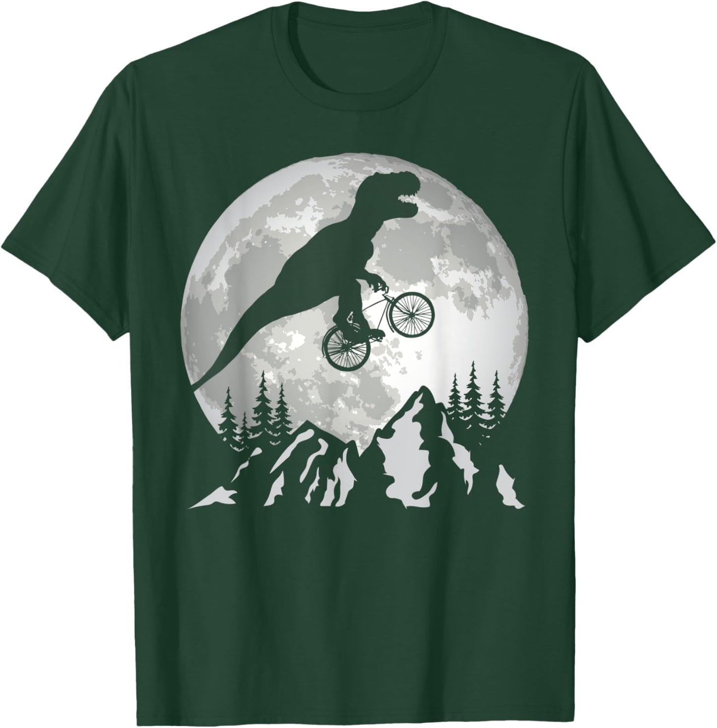 Bike Riding Trex Moon Silhouette Dinosaur T-Shirt - T-Shirt | Forest