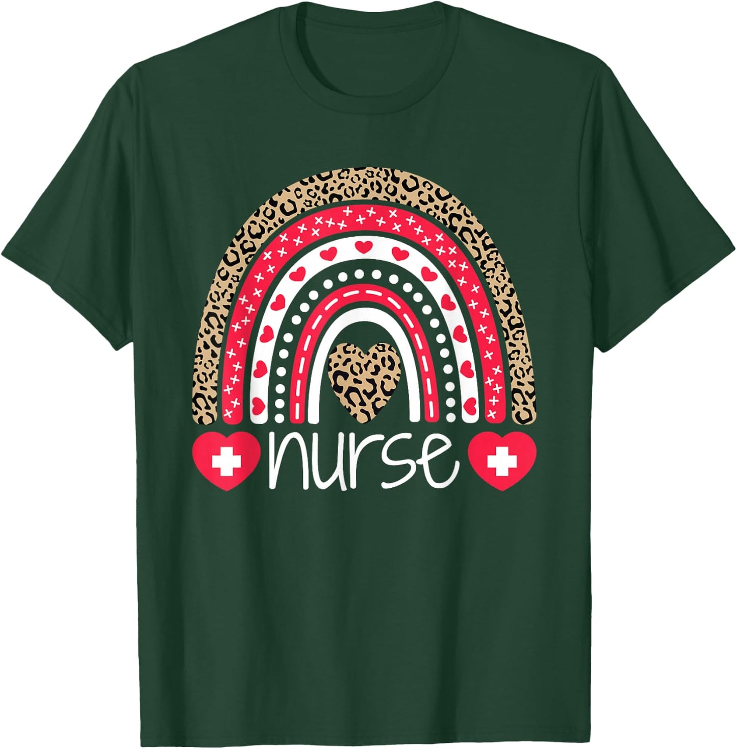 Women Nurse Nurses Week Rainbow Leopard School Nurse Day T-Shirt - T-Shirt | Forest