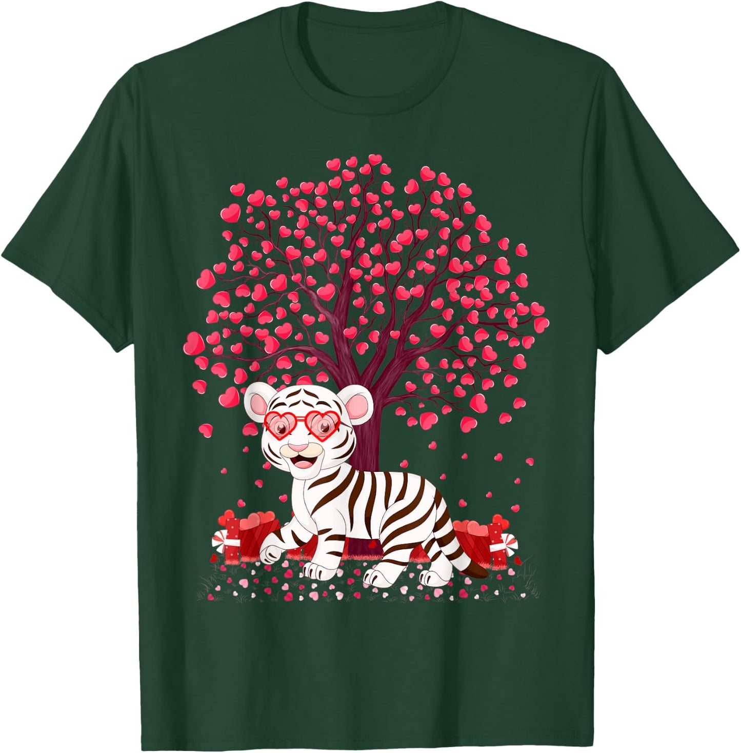 White Tiger Lover Heart Tree White Tiger Valentine's Day T-Shirt - T-Shirt | Forest