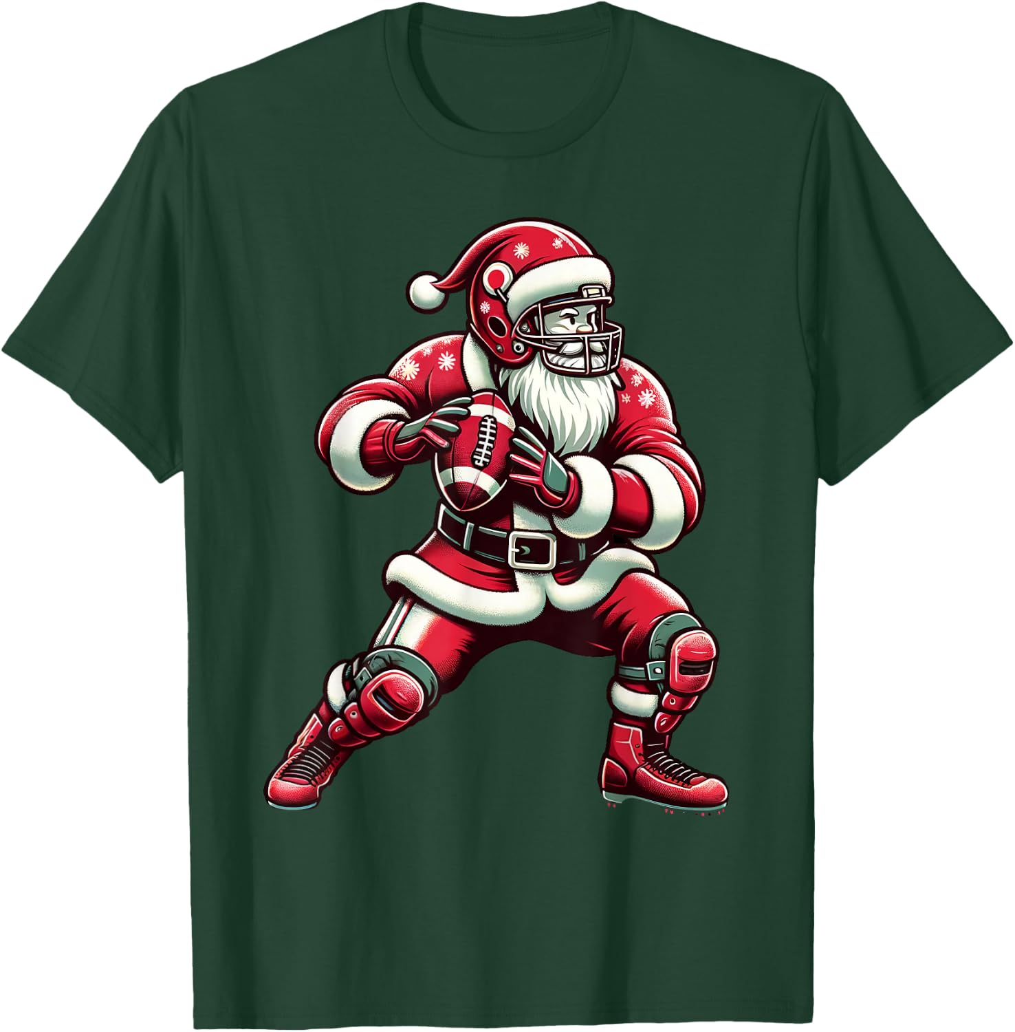 Santa Playing American Football Christmas Women Men Kids T-Shirt - T-Shirt | Forest