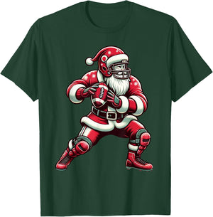 Santa Playing American Football Christmas Women Men Kids T-Shirt - T-Shirt | Forest