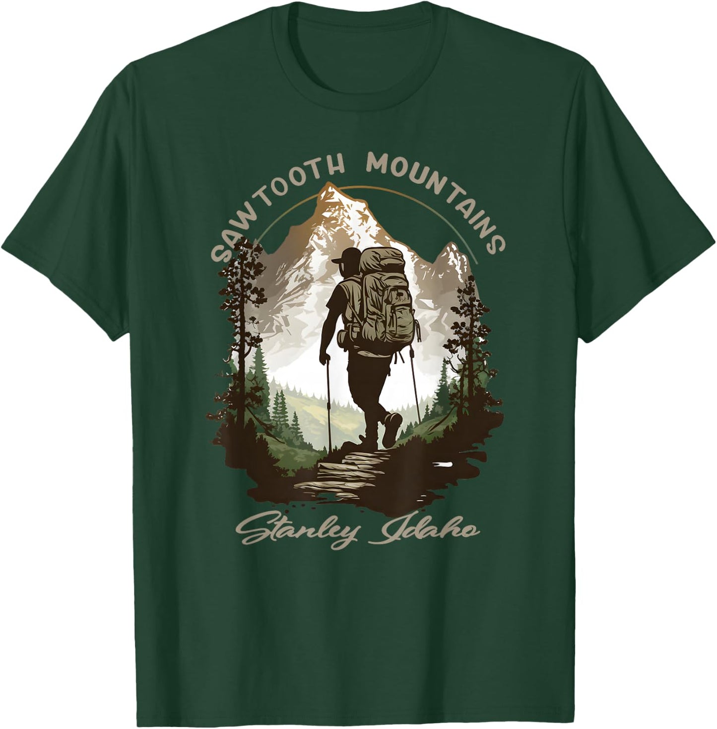 Sawtooth Mountains Stanley Idaho Hiking Scene T-Shirt - T-Shirt | Forest