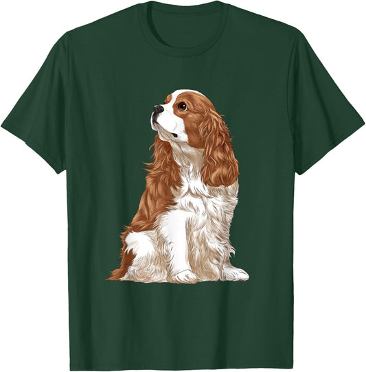 Sitting Dog Blenheim Cavalier King Charles Spaniel T-Shirt - T-Shirt | Forest