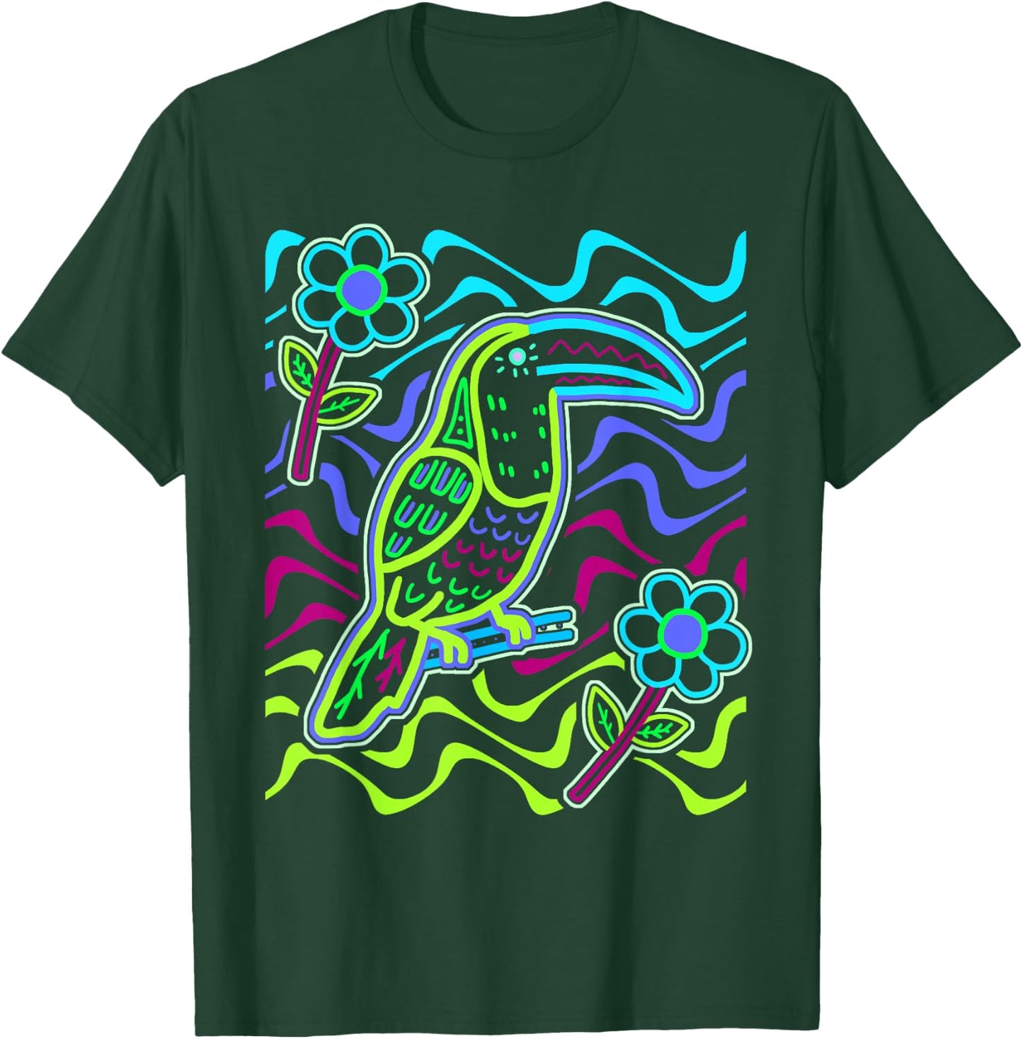 Toucan Bird Aracari Toucanet Mola Art by Panama Kuna Tribe T-Shirt - T-Shirt | Forest