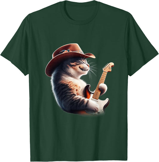Cat Playing Guitar - Funny Rock Music Guitar Cat Men Women Kids T-Shirt - T-Shirt | Forest