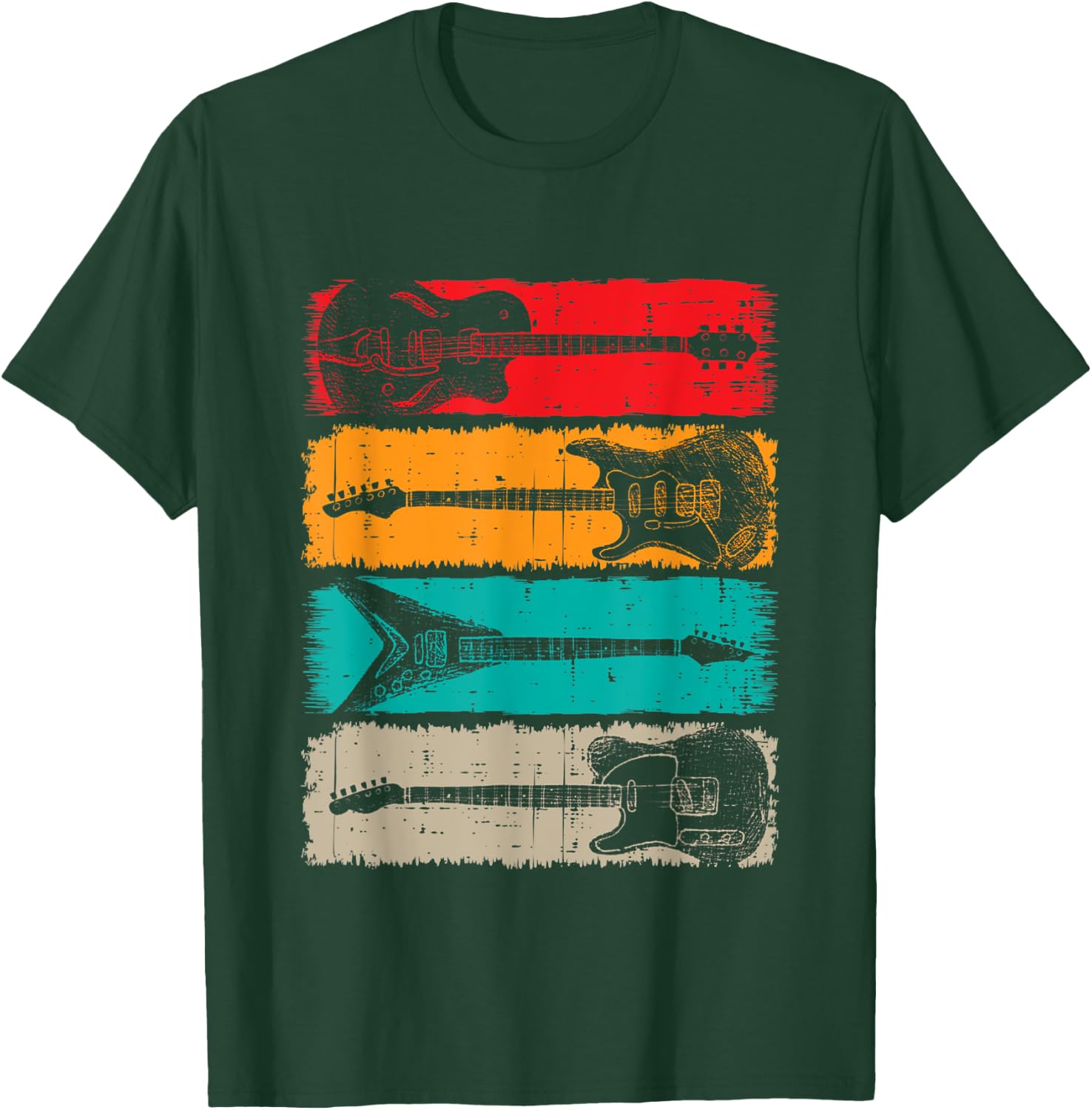 Retro Guitar Men Women Kids Music Band Vintage Guitarist T-Shirt - T-Shirt | Forest