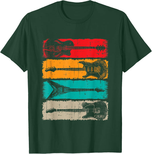 Retro Guitar Men Women Kids Music Band Vintage Guitarist T-Shirt - T-Shirt | Forest