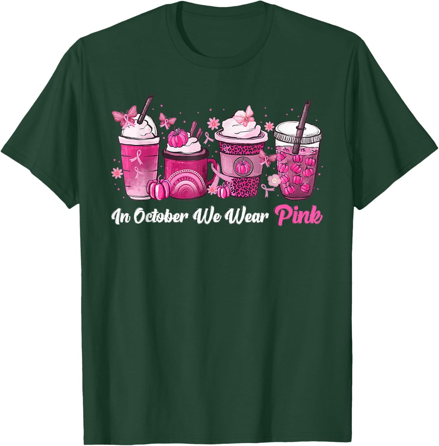 In October We Wear Pink Coffee Latte Breast Cancer Awareness T-Shirt - T-Shirt | Forest