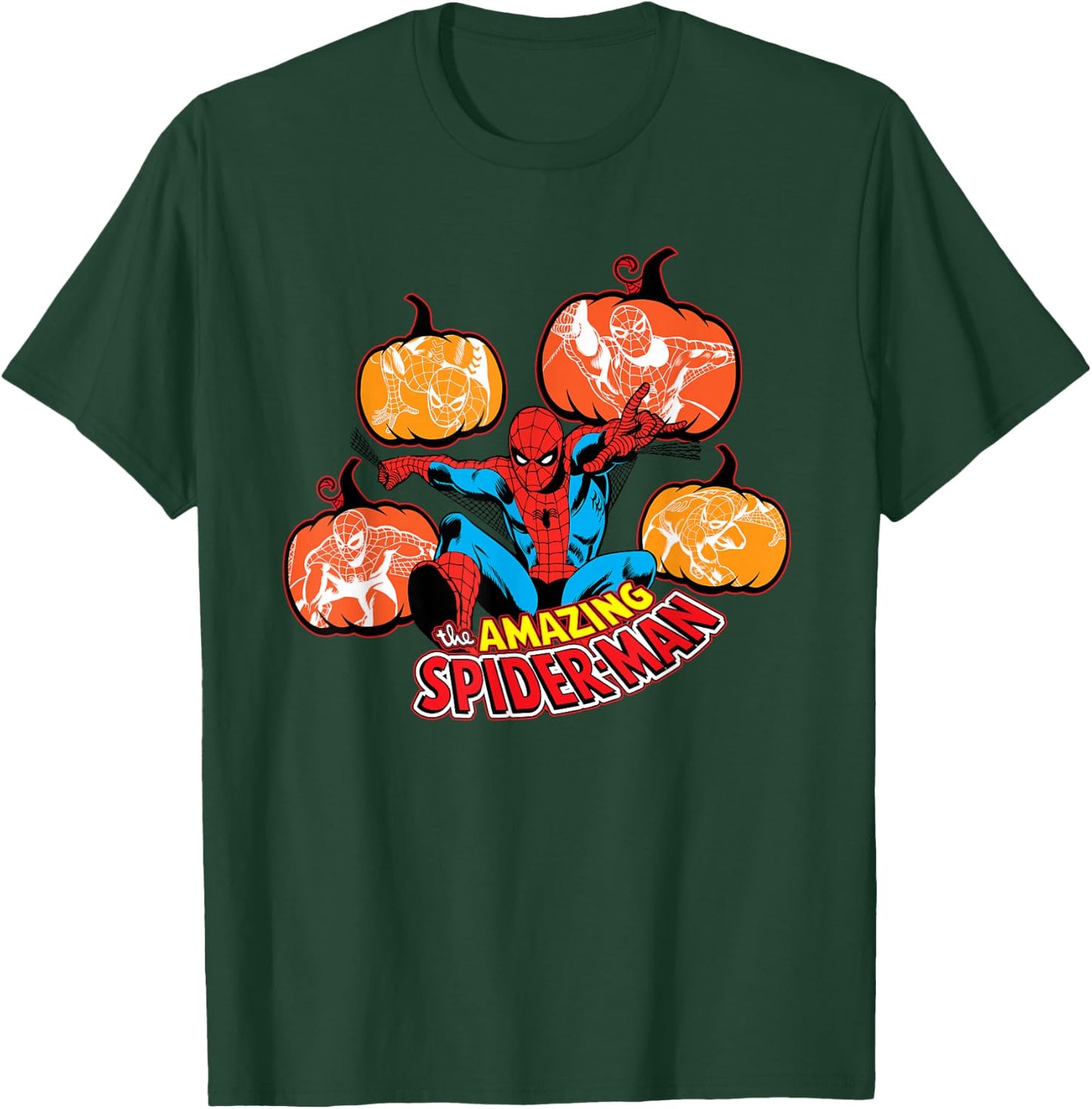 Marvel Amazing Spider-Man Halloween Fall Pumpkins Comic Art T-Shirt - T-Shirt | Forest