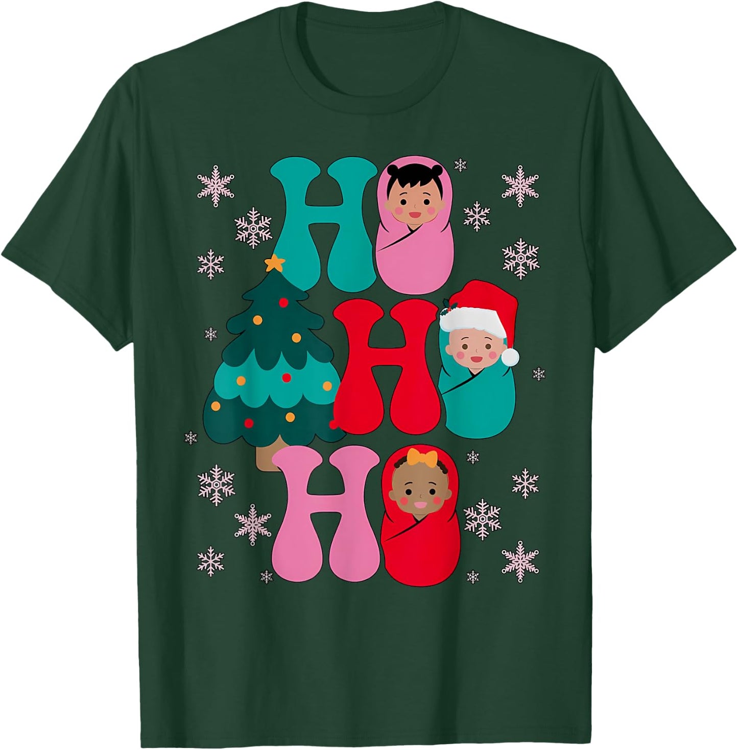 Ho Ho Ho Labor and Delivery Nurse Christmas Mother Baby T-Shirt - T-Shirt | Forest