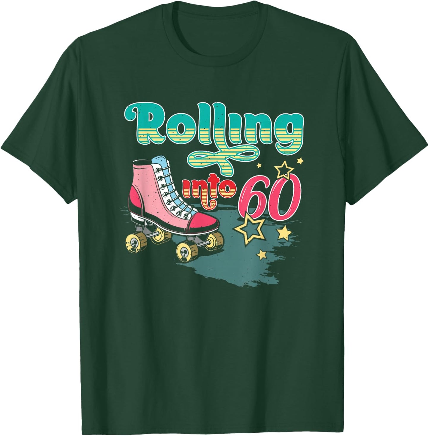 Rolling Into 60 Birthday Retro Roller Skating Roller Skater T-Shirt - T-Shirt | Forest