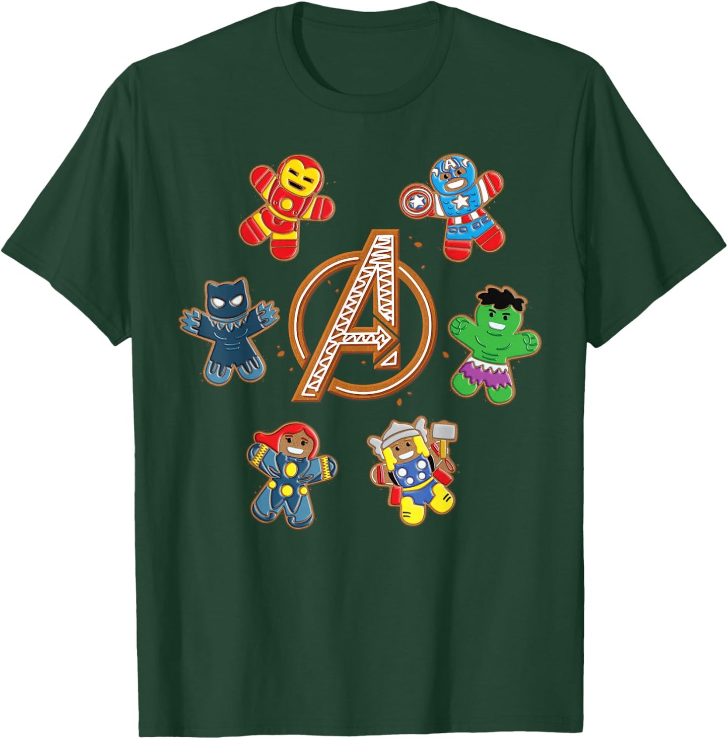 Marvel Avengers Holiday Christmas Gingerbread People & Logo T-Shirt - T-Shirt | Forest