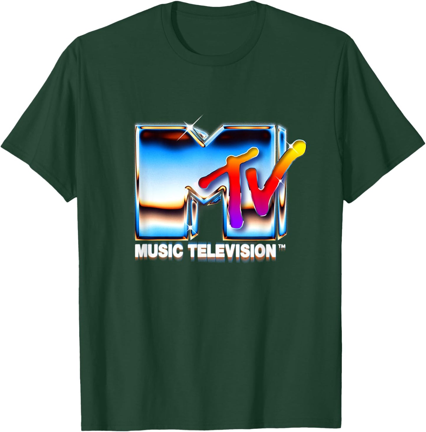 Mademark x MTV - MTV Logo 80s Rainbow Chrome Mirror Retro MTV T-Shirt - T-Shirt | Forest