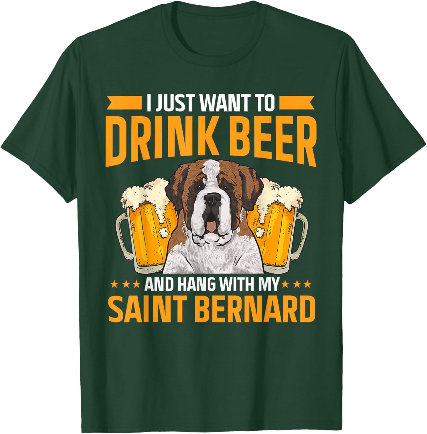 Saint Bernard Dog Drinking Beer St. Bernard Men Women T-Shirt - T-Shirt | Forest