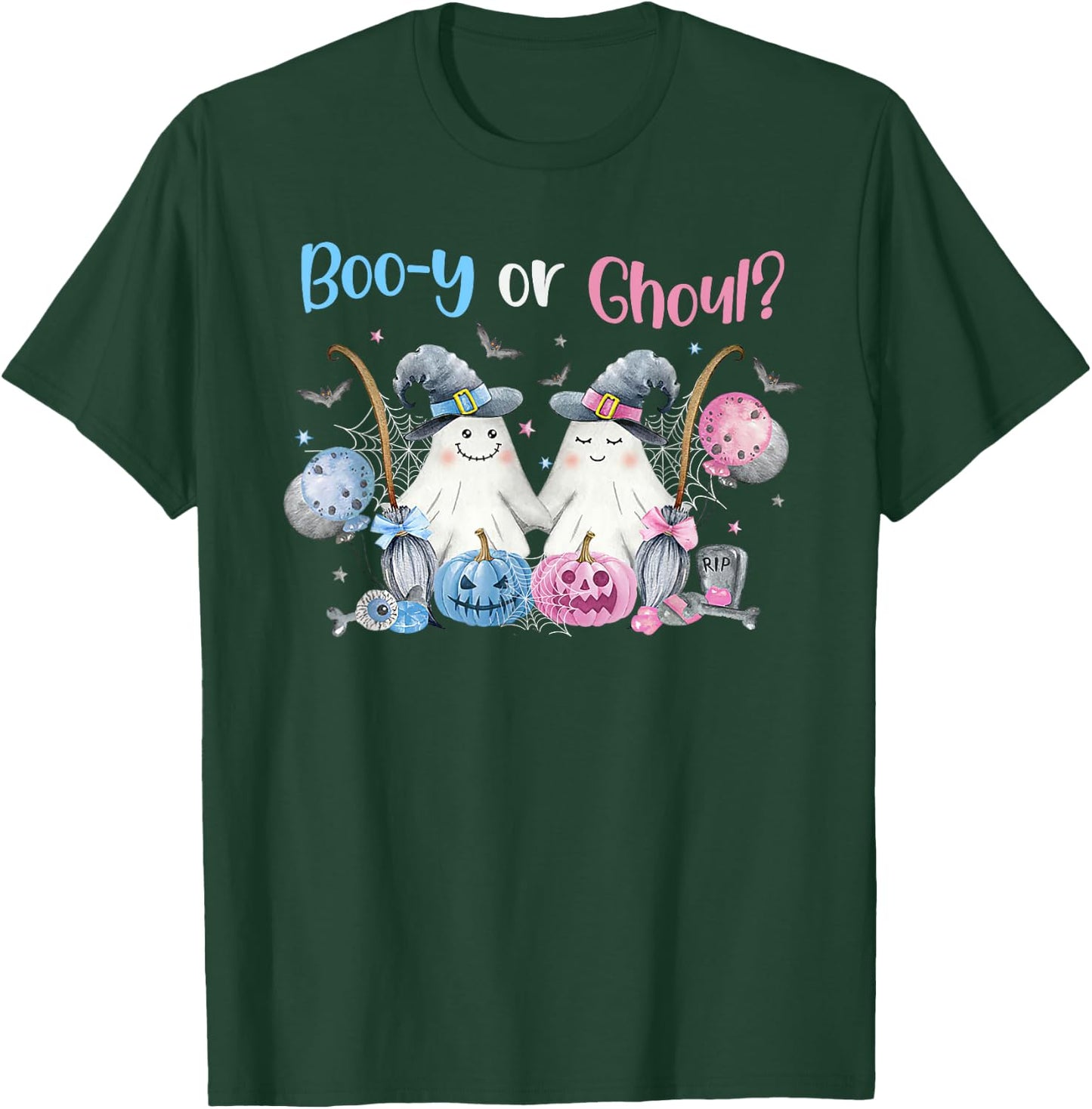 Cute Spooky Witch Ghost Boo-y or Ghoul Gender Reveal T-Shirt - T-Shirt | Forest