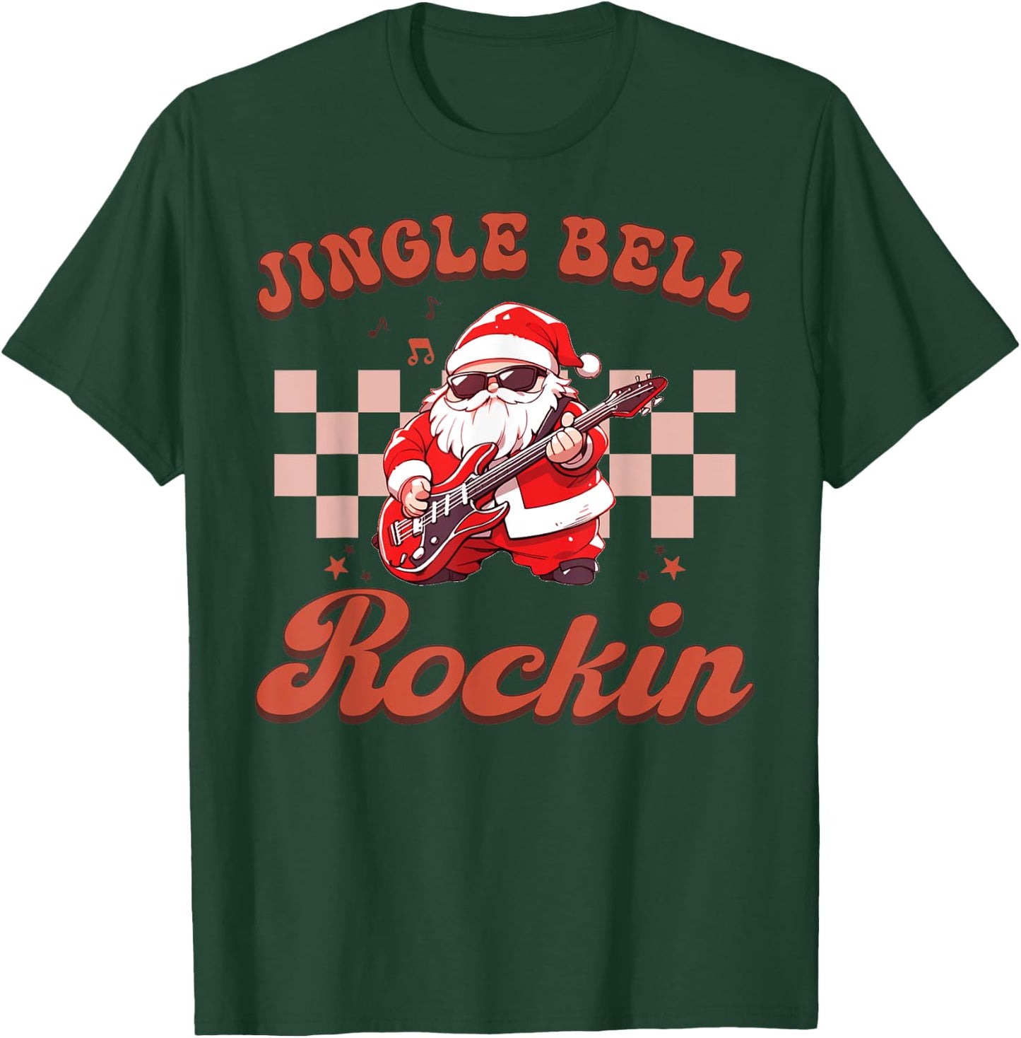 Jingle Bell Rocking Cute Christmas Rock n Roll Guitar Retro T-Shirt - T-Shirt | Forest