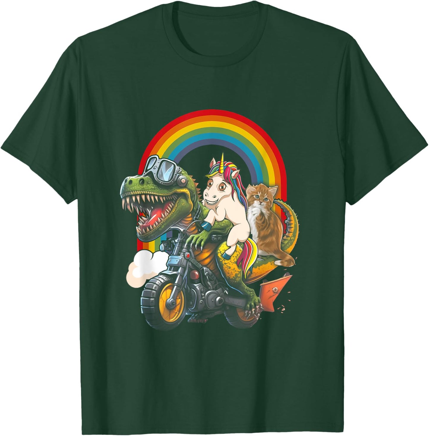 Rainbow Cat Unicorn Dinosaur T Rex Kitten Lover Space Galaxy T-Shirt - T-Shirt | Forest