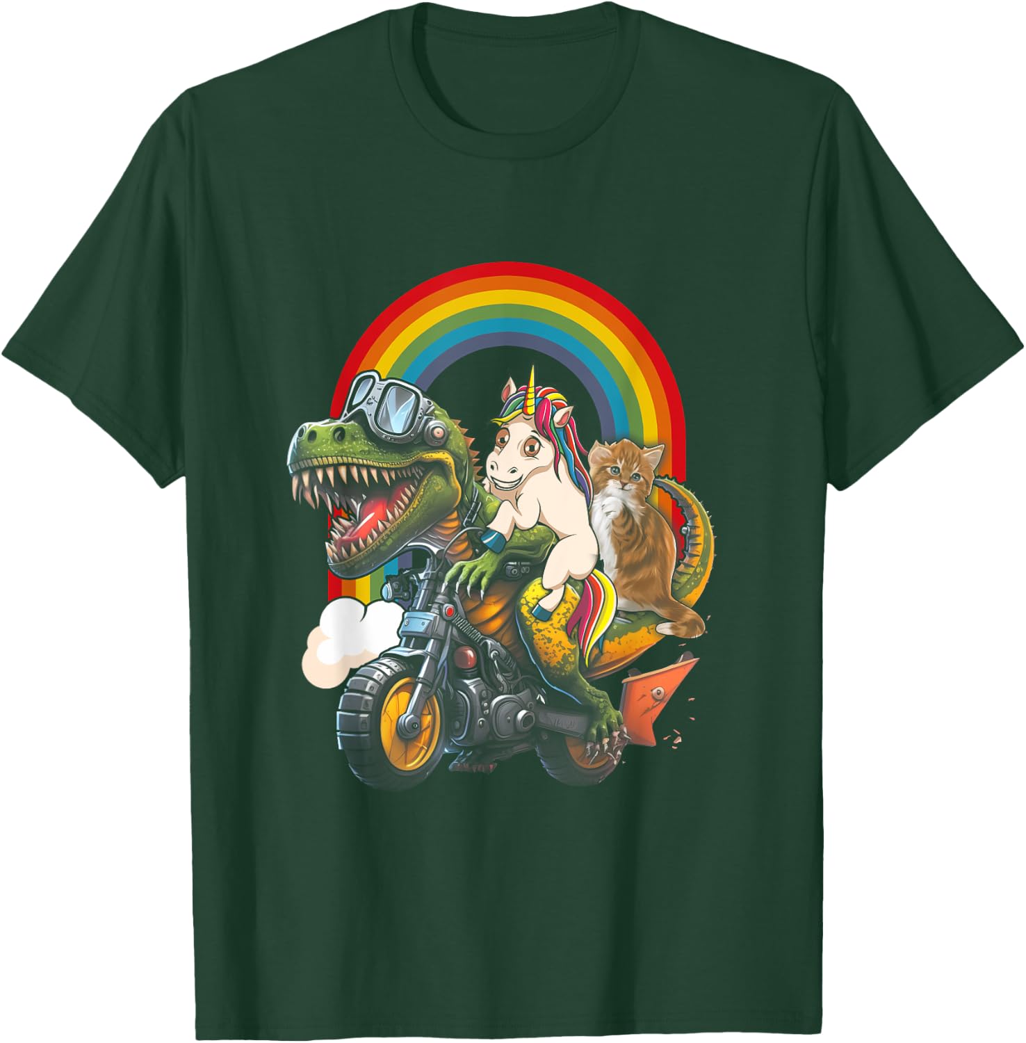 Rainbow Cat Unicorn Dinosaur T Rex Kitten Lover Space Galaxy T-Shirt - T-Shirt | Forest