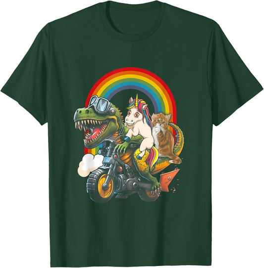 Rainbow Cat Unicorn Dinosaur T Rex Kitten Lover Space Galaxy T-Shirt - T-Shirt | Forest